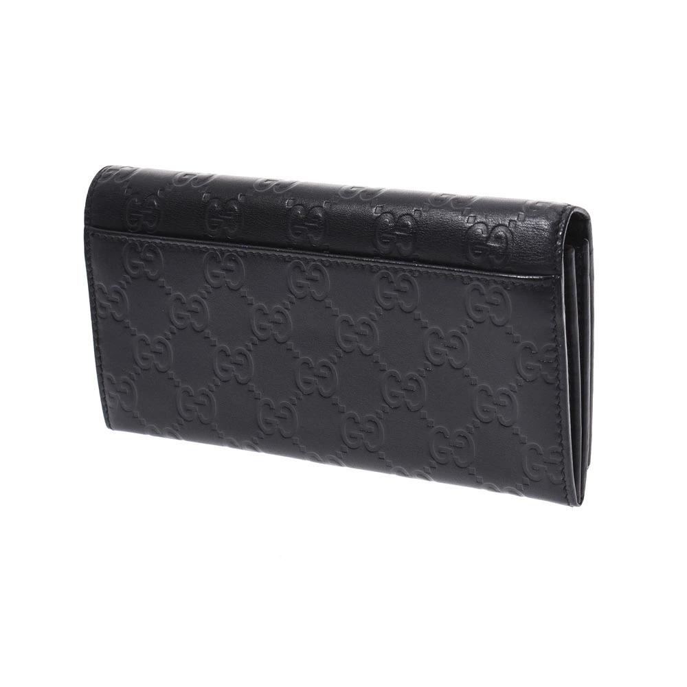 Gucci Black Long Leather Wallet ssima Black